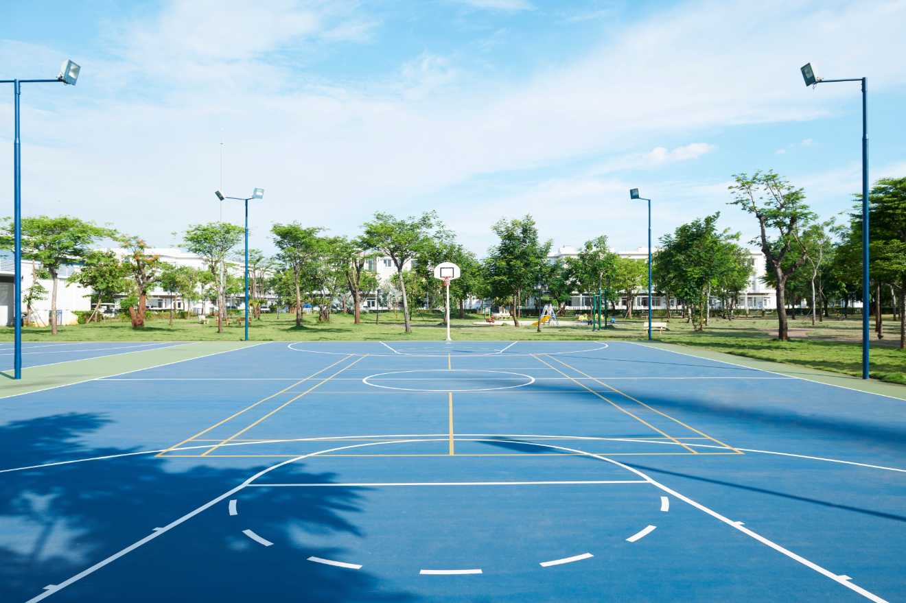 An outdoor basketball court