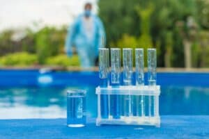 pool water is tested in various test tubes