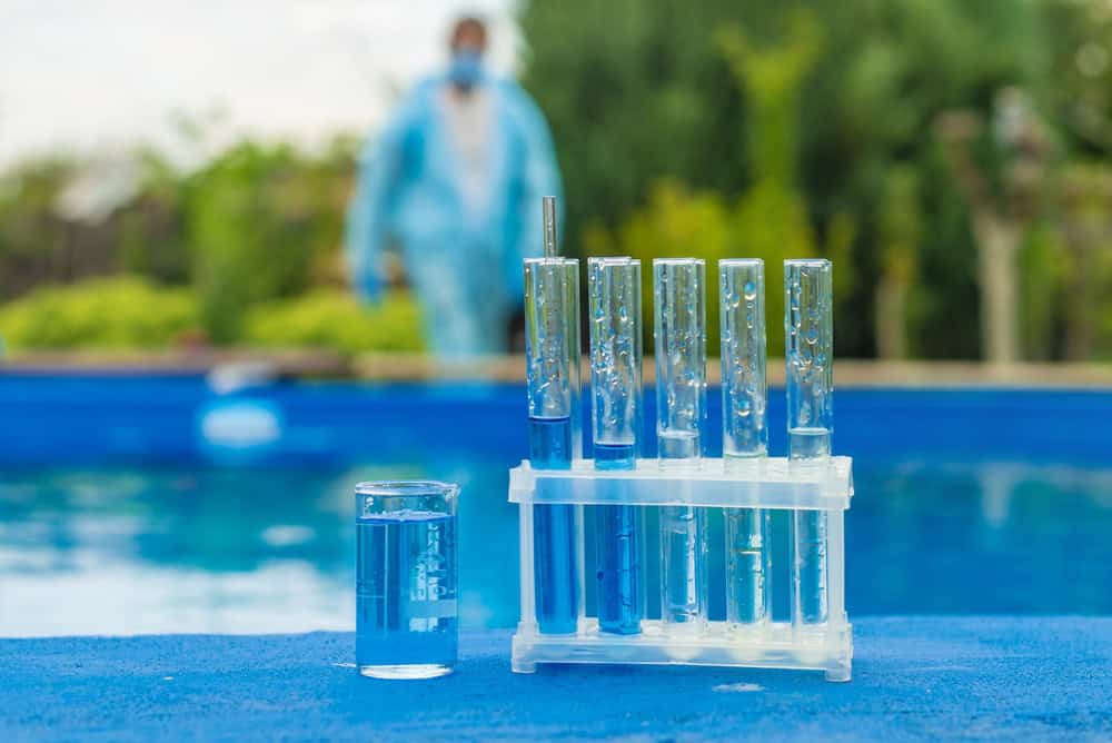 pool water is tested in various test tubes