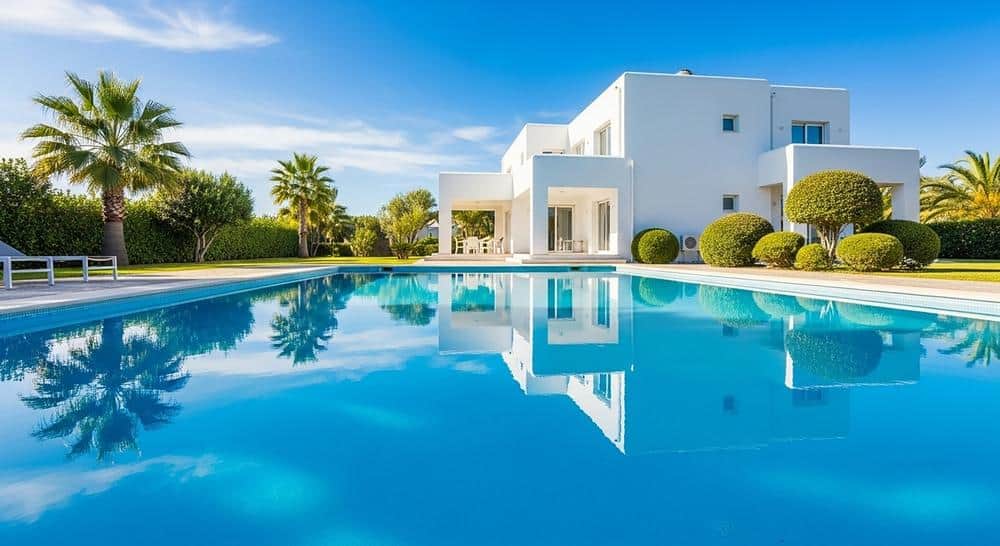 A modern house with a swimming pool